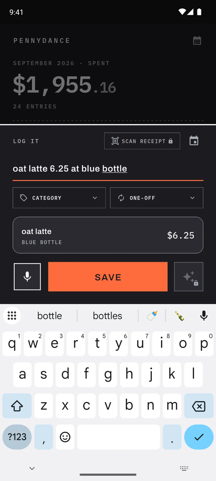 Quick add: type a buy and save it