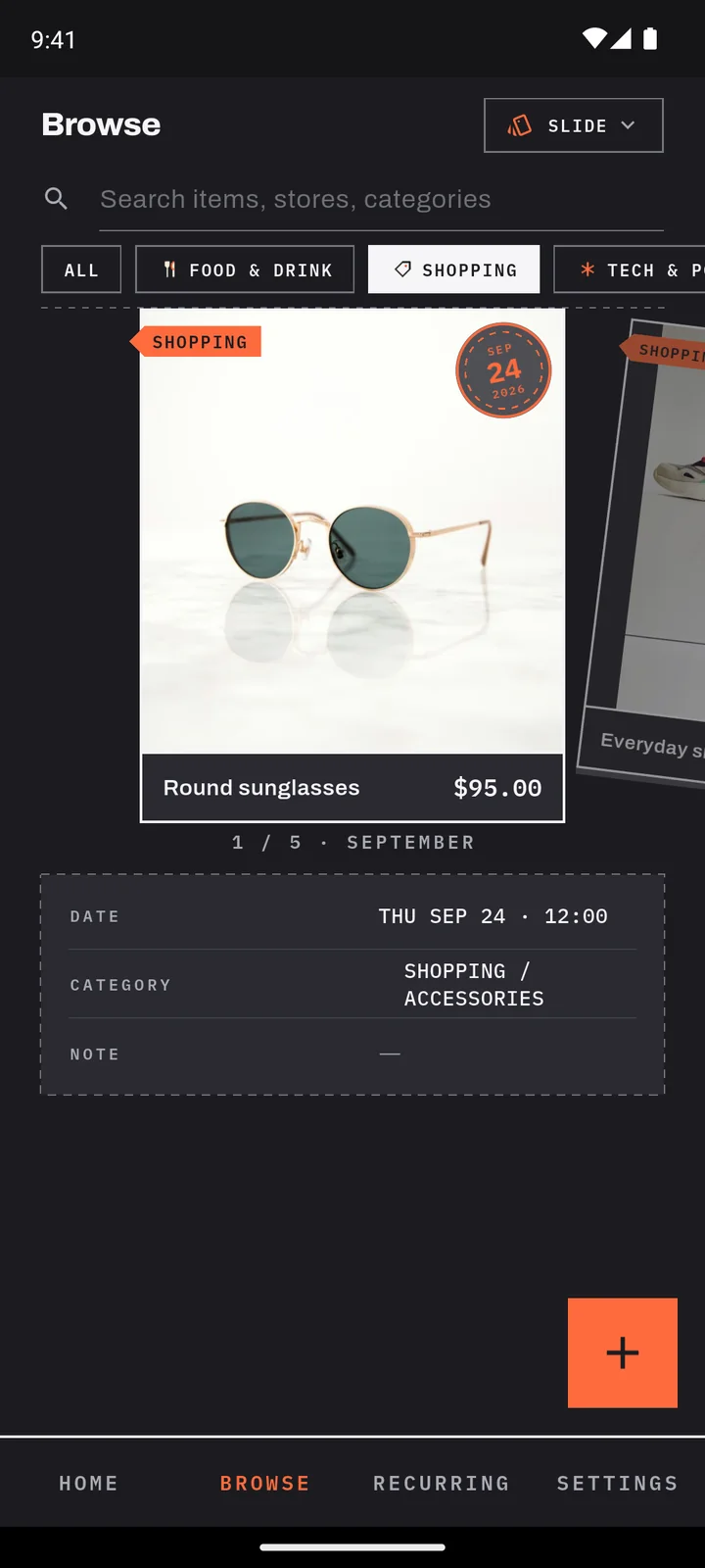 Slide view: swipe through photos of past buys